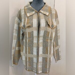 No Button Brown Plaid Shacket Cardigan (M)